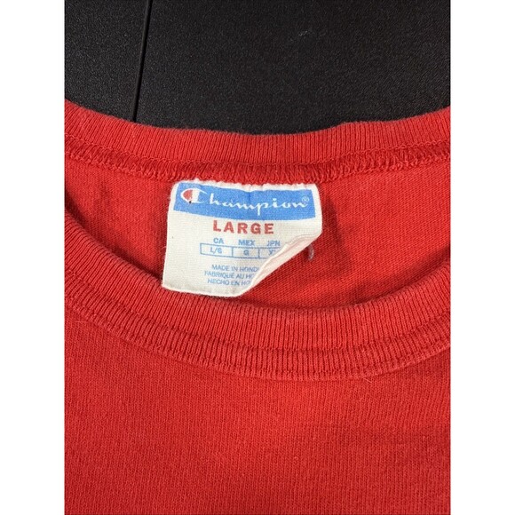 Vintage Champion Big Embroidered Stitched Logo T-shirt Mens Size Large Red - Picture 3 of 11